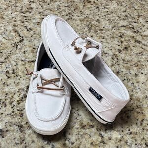 Sperry White Loafers with Tan Accents